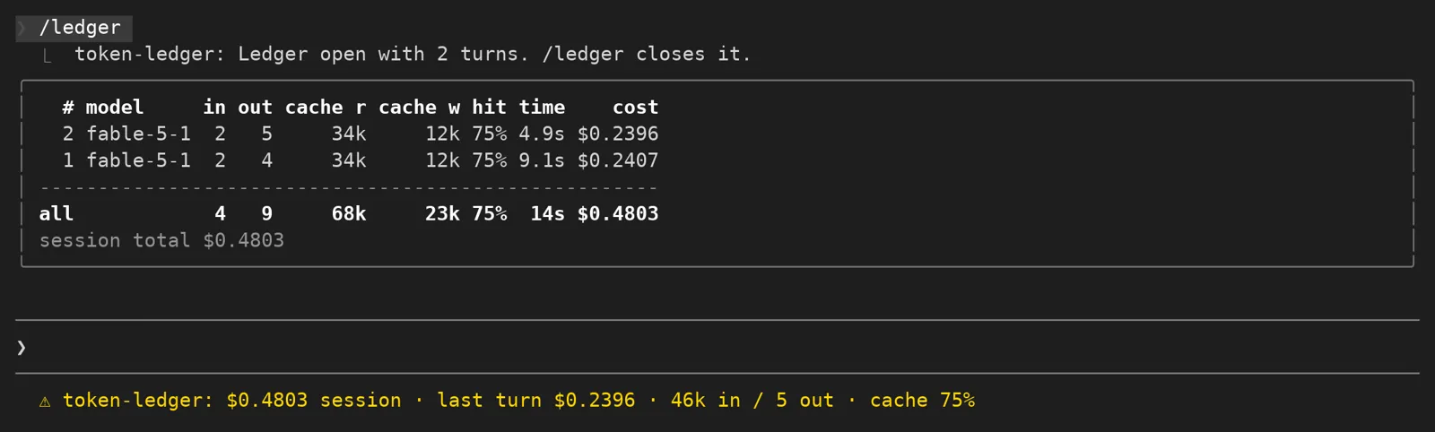 Screenshot of token-ledger