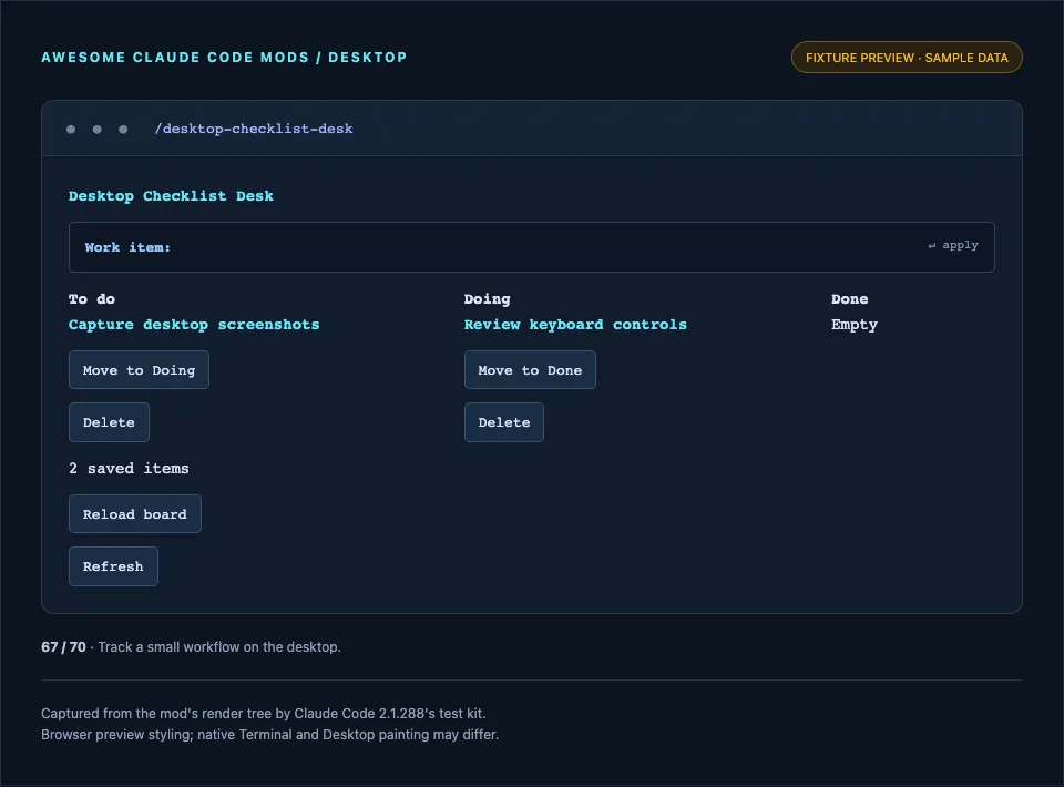 Screenshot of desktop-checklist-desk
