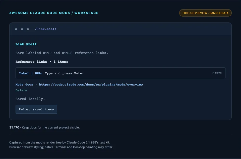 Screenshot of link-shelf