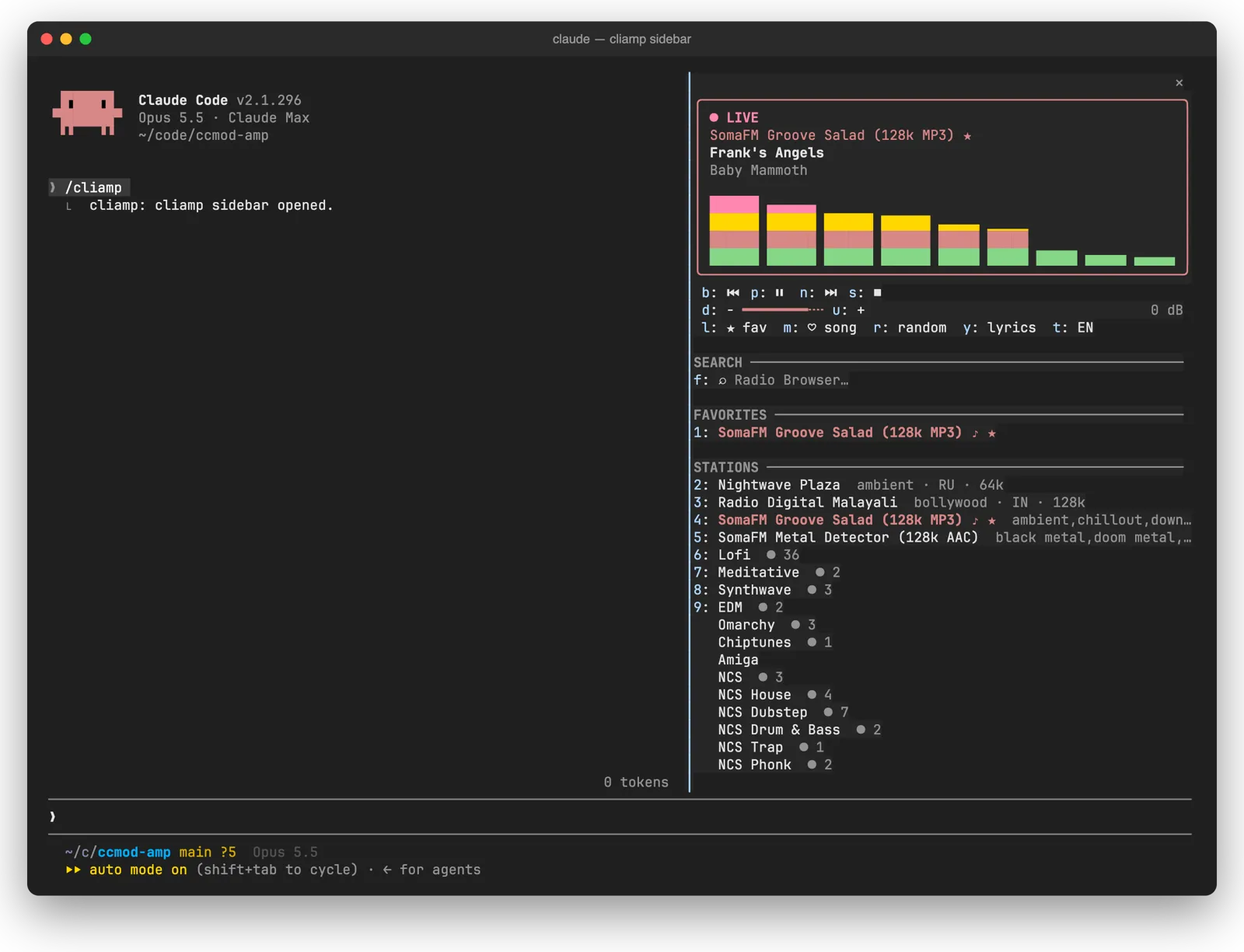 Screenshot of cliamp