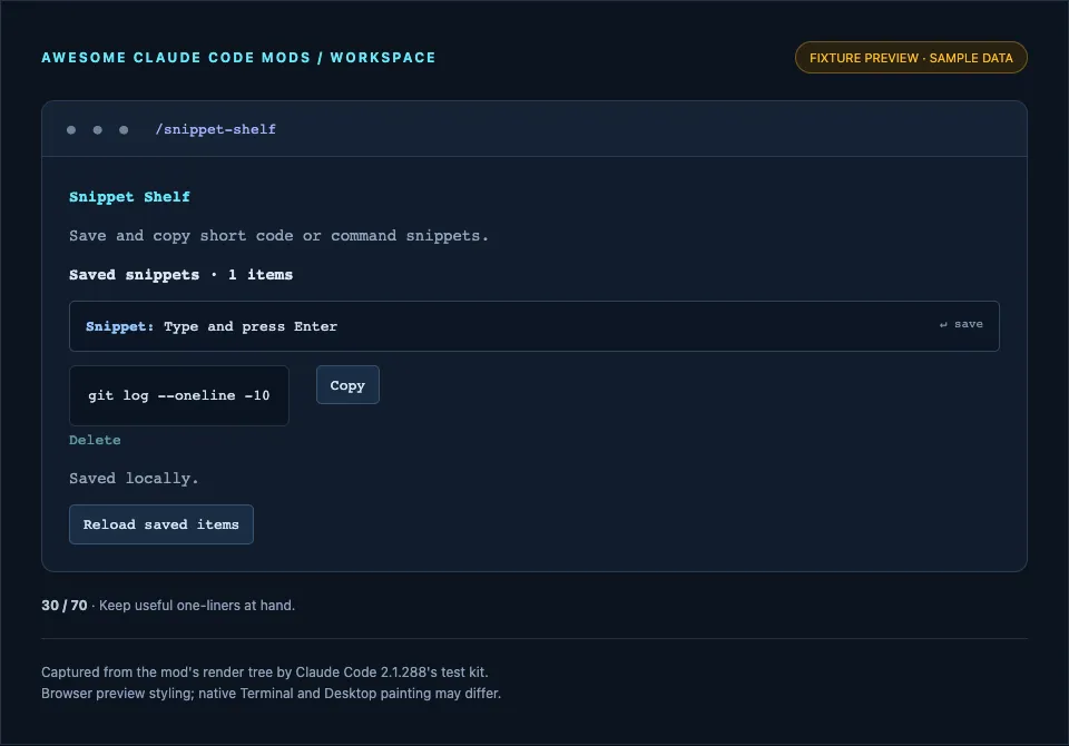Screenshot of snippet-shelf