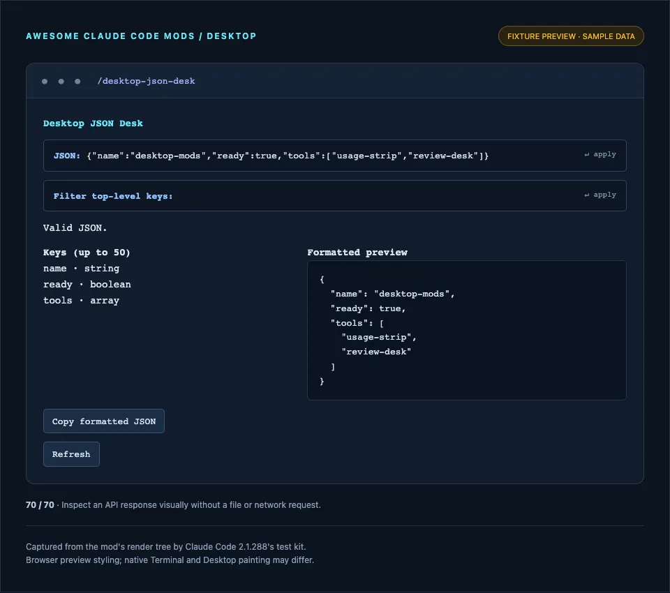 Screenshot of desktop-json-desk
