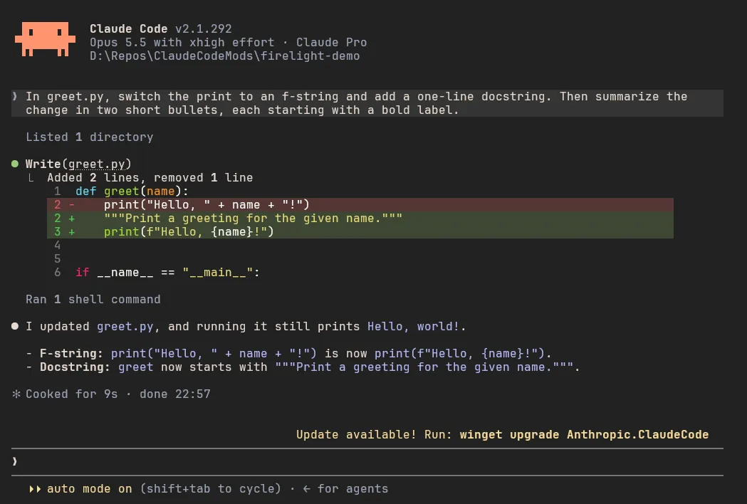 Screenshot of firelight