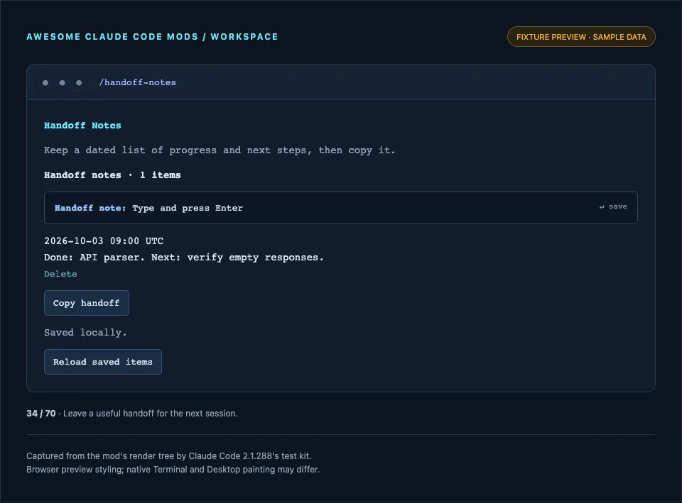 Screenshot of handoff-notes