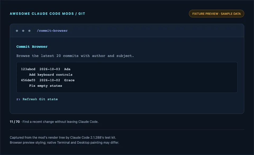 Screenshot of commit-browser