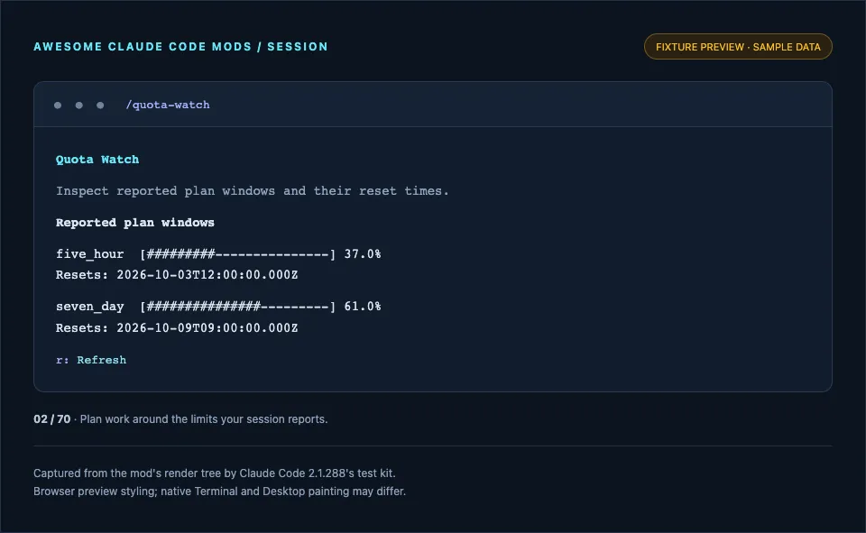 Screenshot of quota-watch