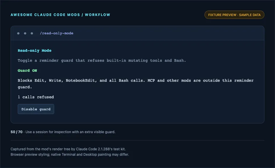 Screenshot of read-only-mode