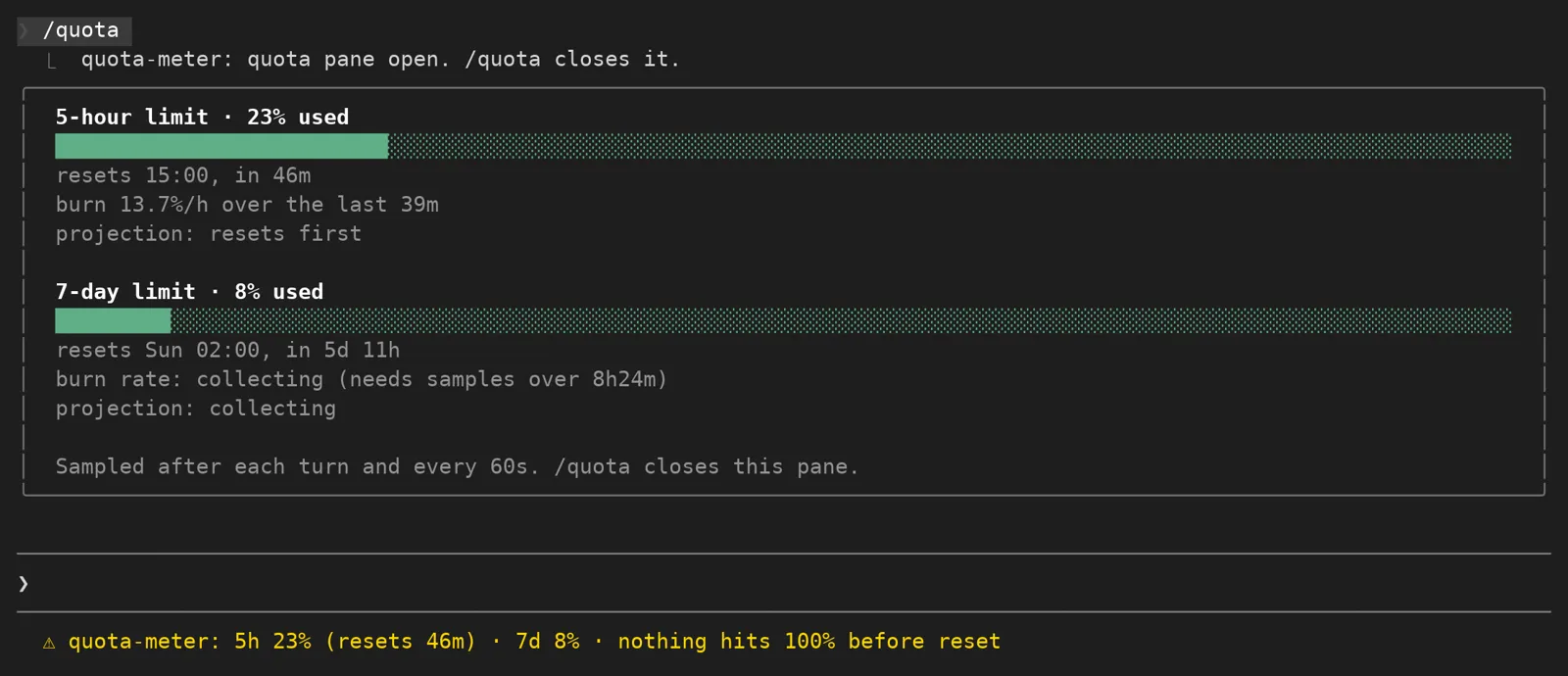 Screenshot of quota-meter
