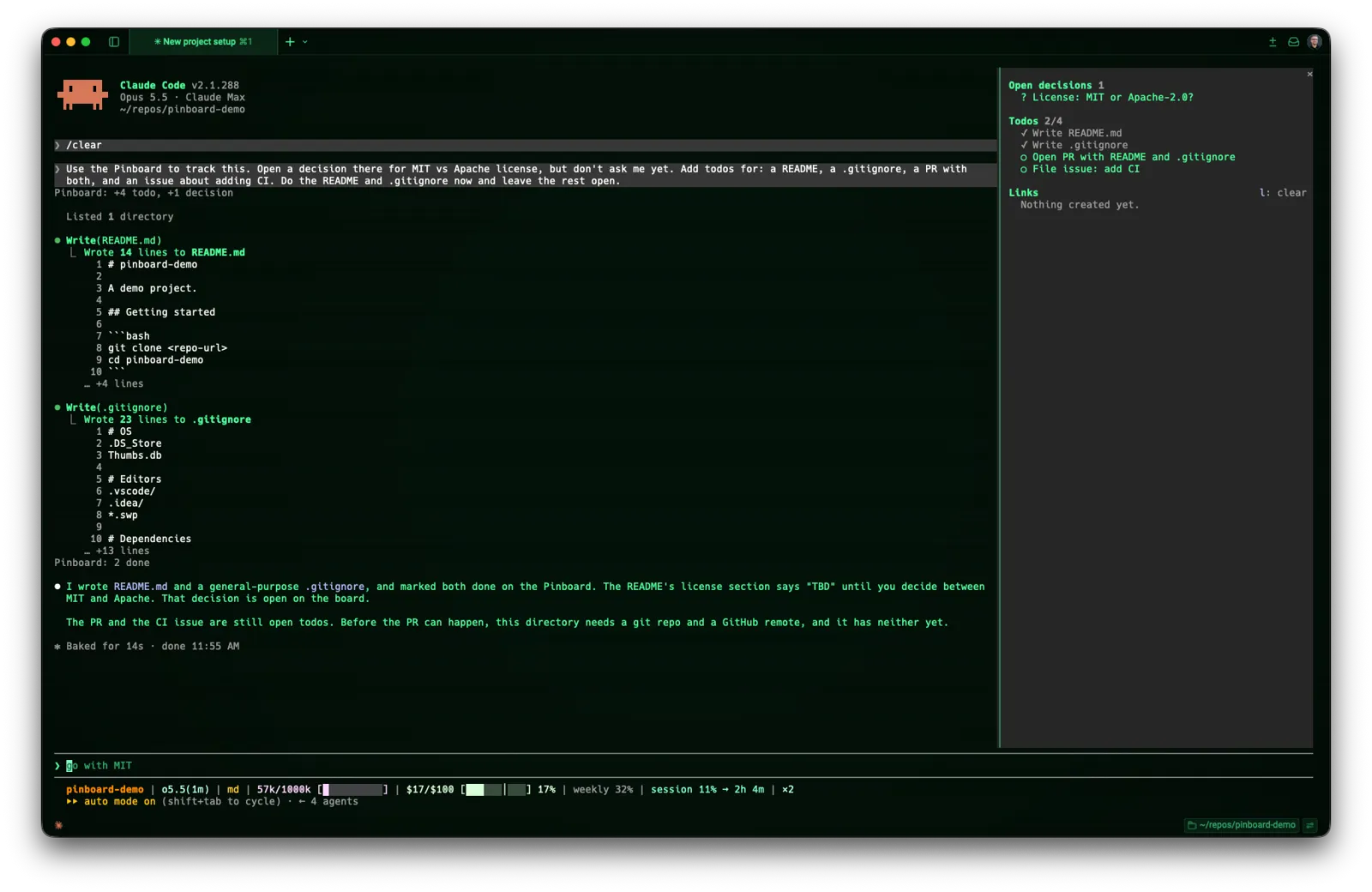 Screenshot of pinboard