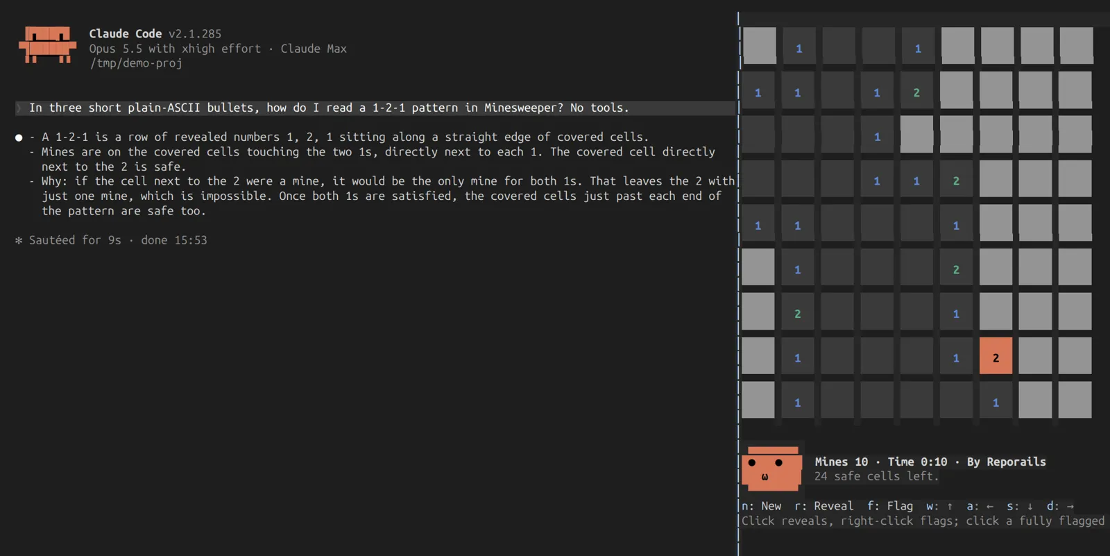 Screenshot of minefield