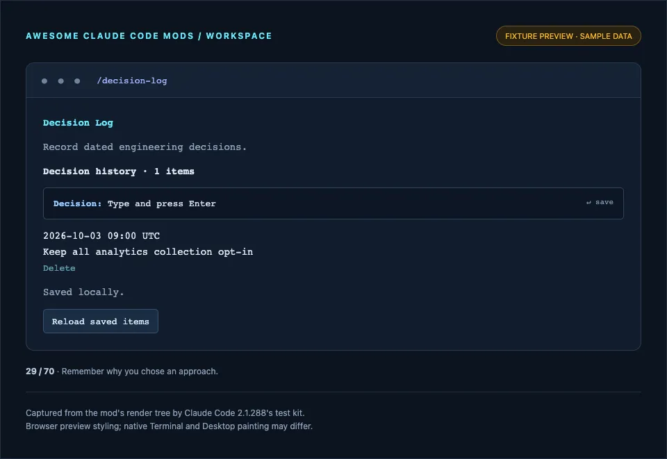 Screenshot of decision-log