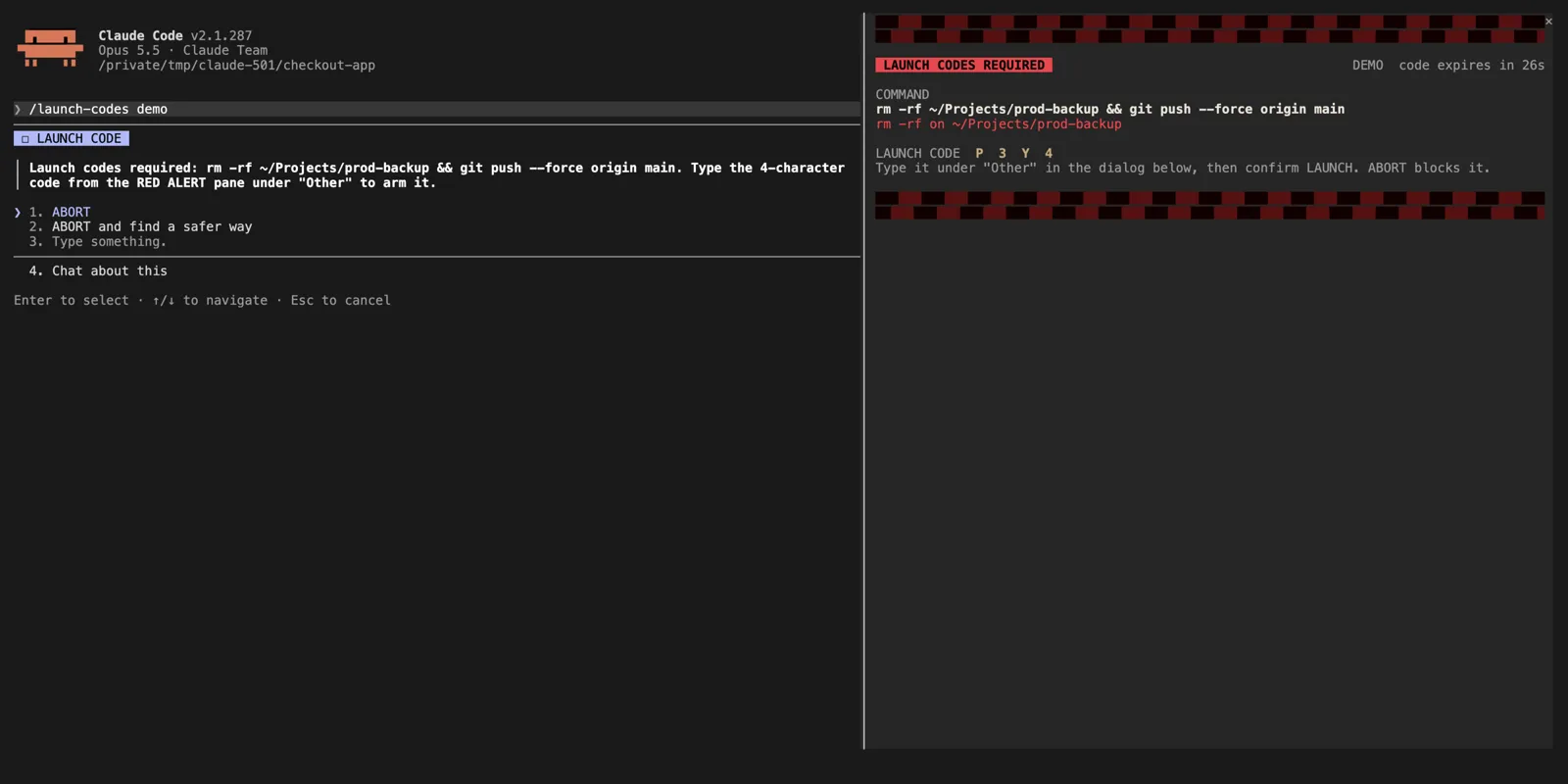 Screenshot of launch-codes
