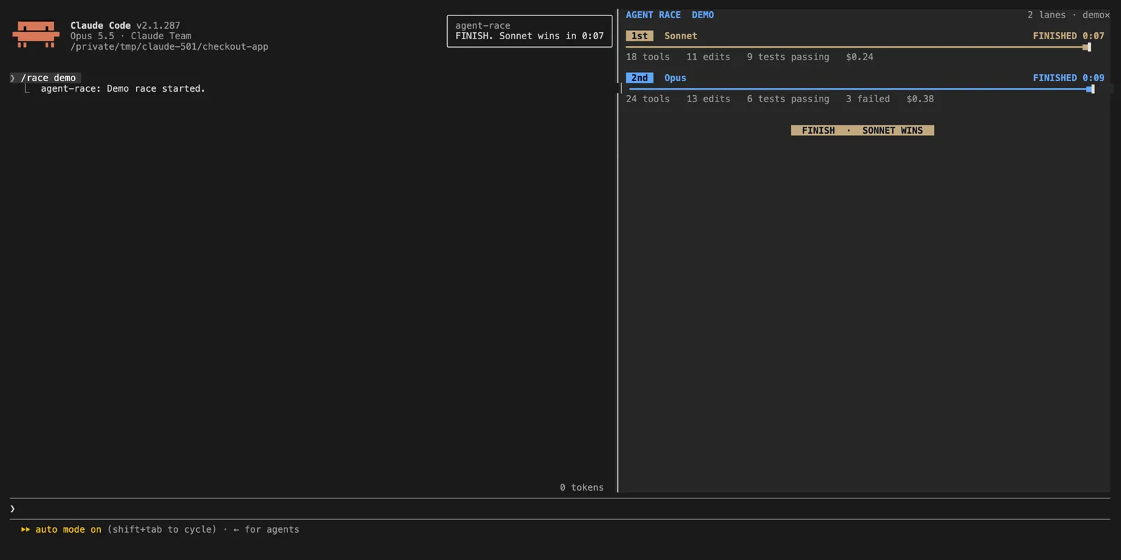 Screenshot of agent-race